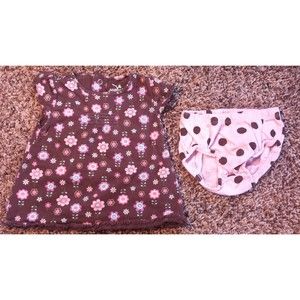 Girl's Size 9 M 6-9 Months 2 Piece Brown Floral J. Beans Dress, Carter's Dots DC